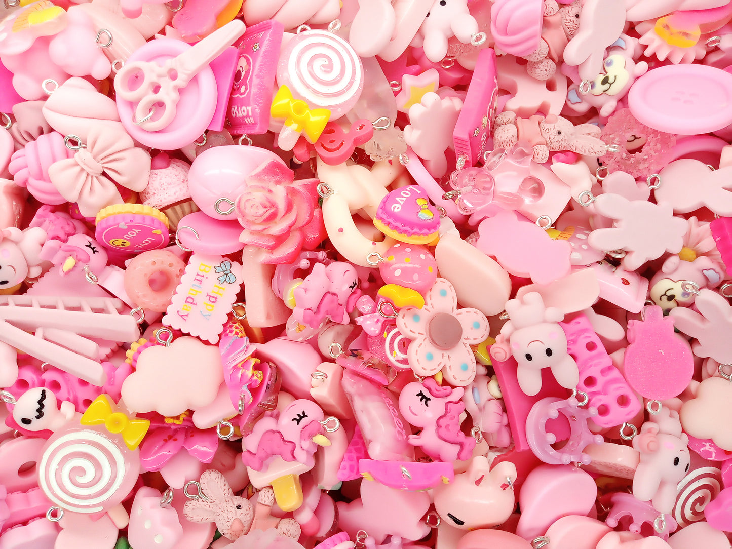 Pink Kawaii Charm Mix, 25pc Cute Resin Cabochon Charm Grab Bag