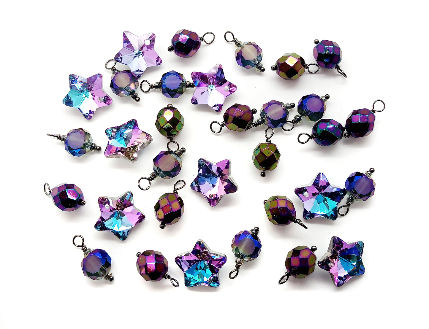 Beautiful Stars Charm Mix, 12 piece Purple Rainbow Iridescent Dangle Set