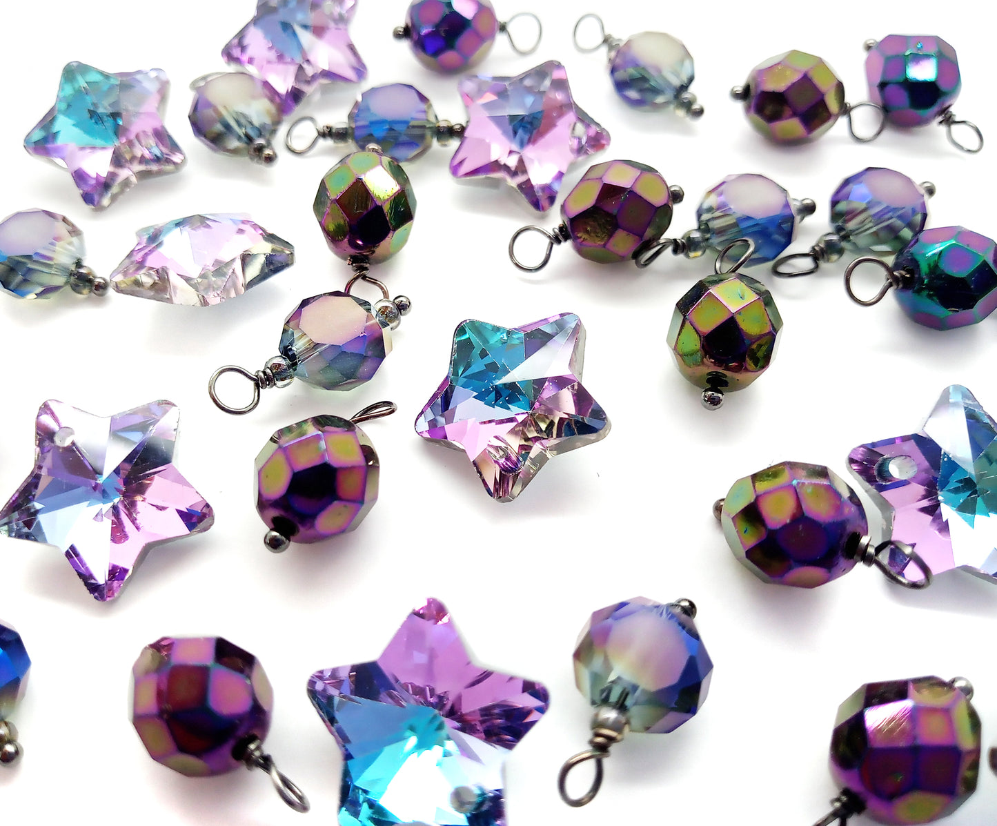 Beautiful Stars Charm Mix, 12 piece Purple Rainbow Iridescent Dangle Set