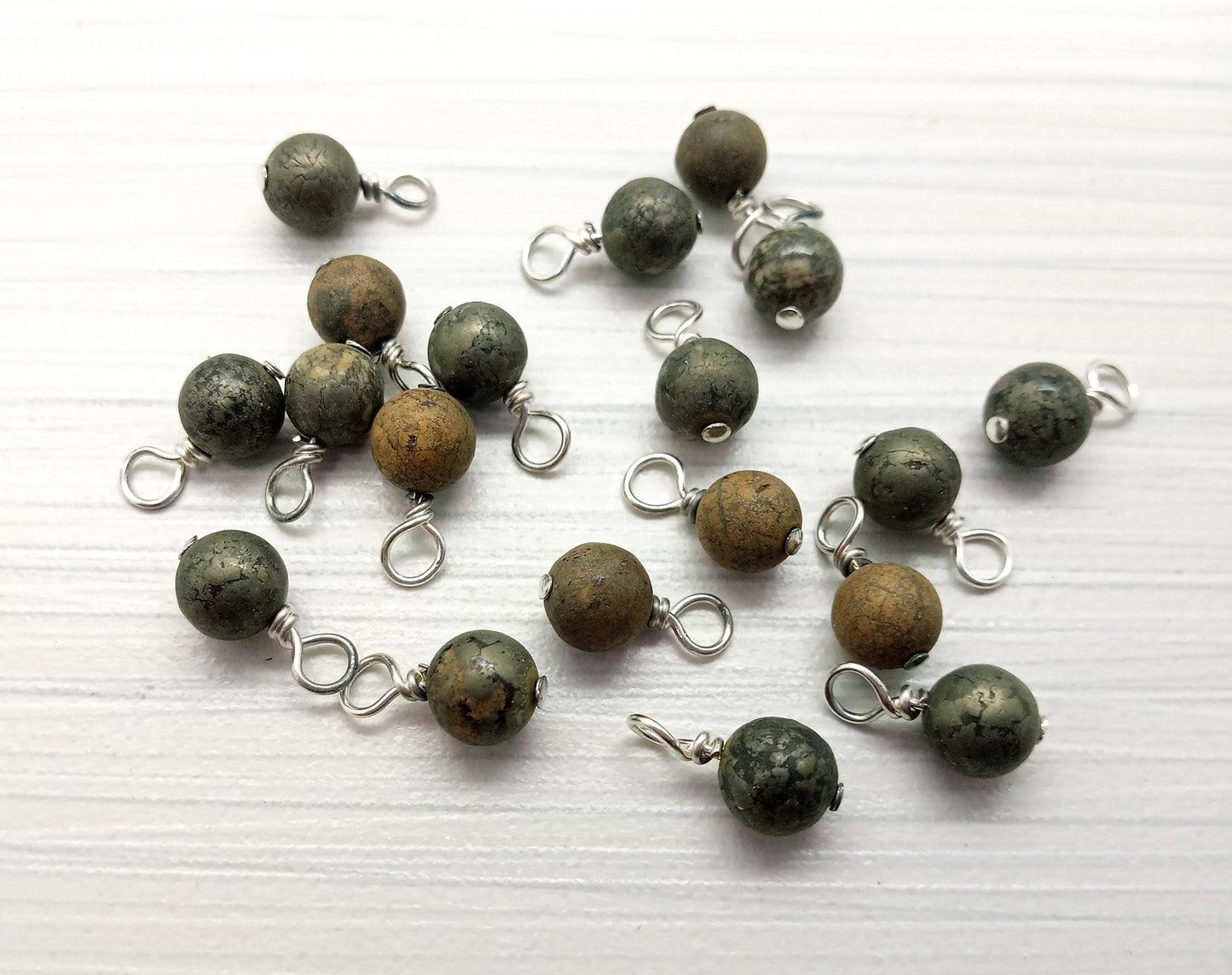 Pyrite 6mm Bead Charms, 10pc Gemstone Dangles - Adorabilities Charms & Trinkets