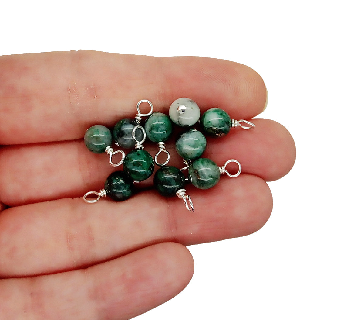 Pyrite in Green Jade Bead Charms, Natural 6mm Gemstone Dangles, 10 pc