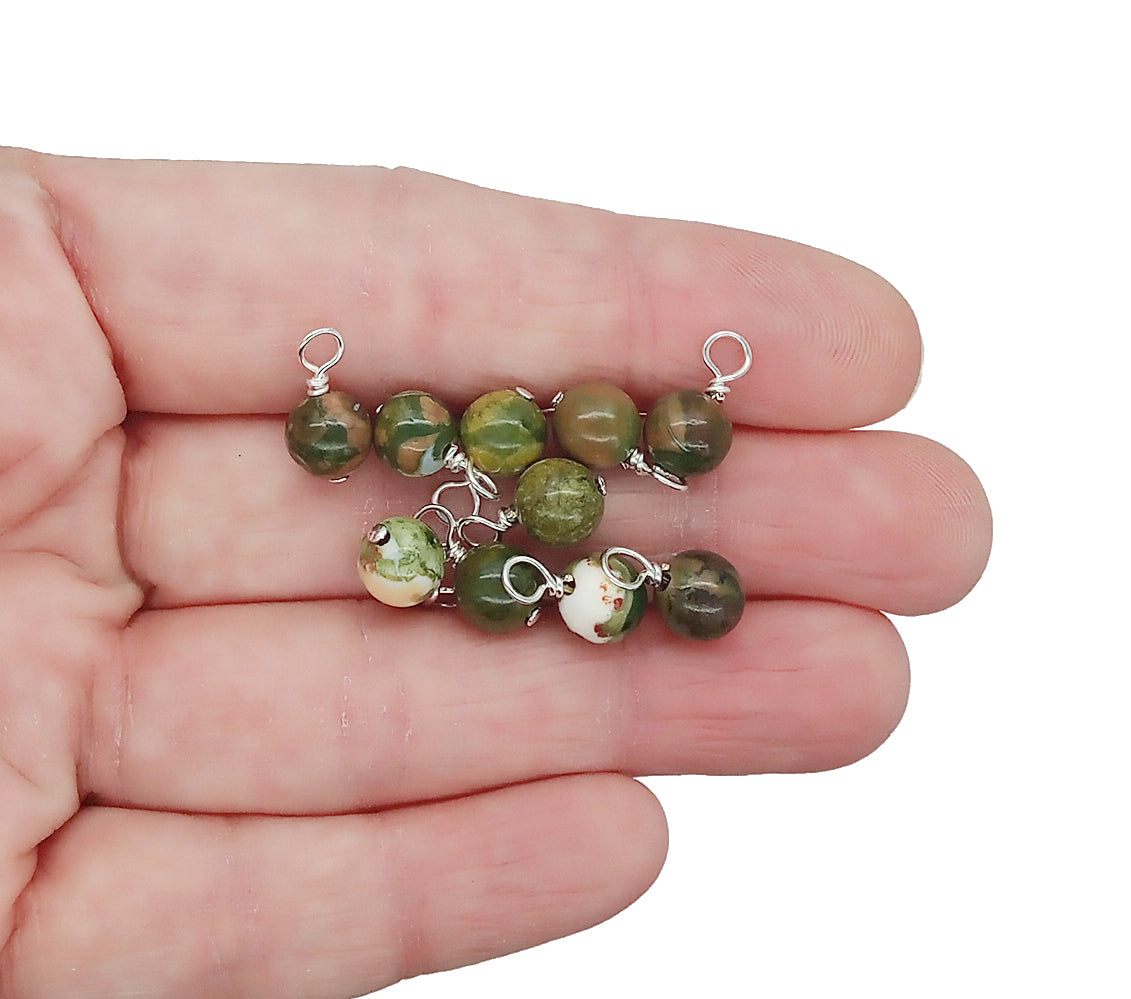 Rainforest Rhyolite Jasper 6mm Bead Charms, Multicolored Gemstone Dangles - Adorabilities Charms & Trinkets