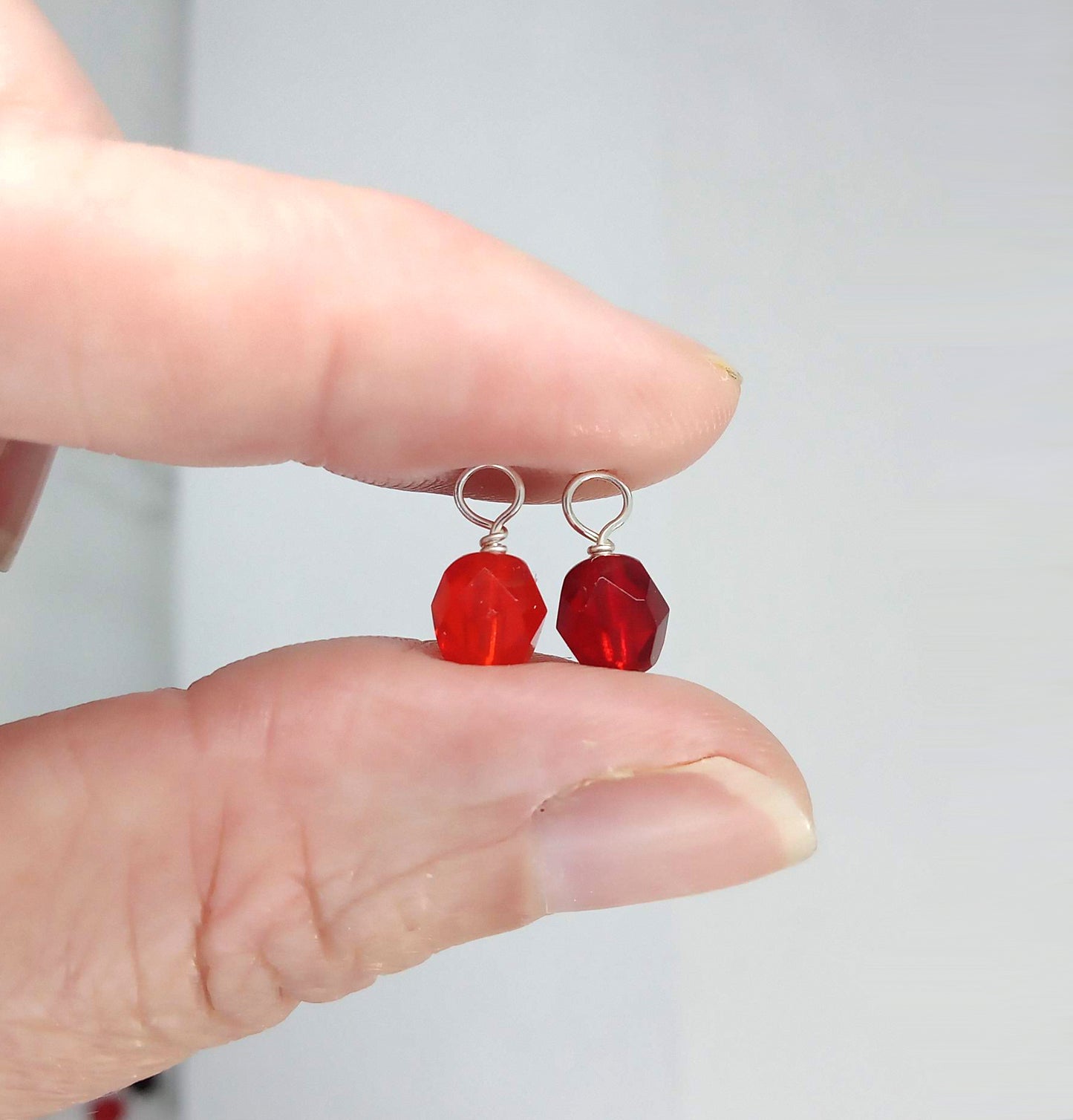 Red Czech Glass Bead Charms, 6mm Faceted Bead Dangle Charms - Adorabilities Charms & Trinkets