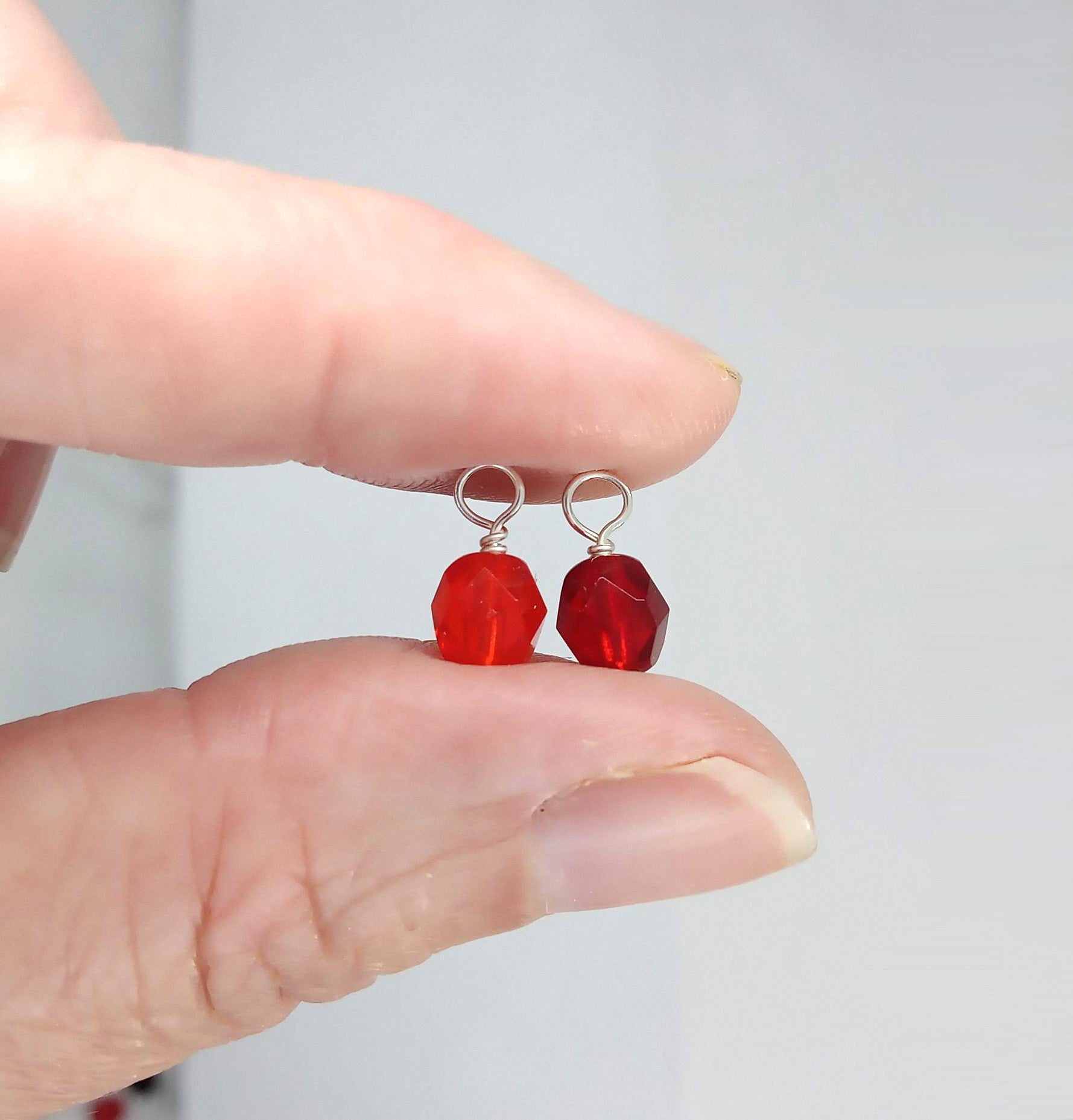 Red Czech Glass Bead Charms, 6mm Faceted Bead Dangle Charms - Adorabilities Charms & Trinkets