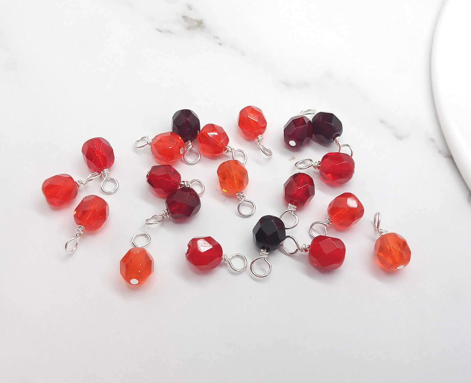 Red Czech Glass Bead Charms, 6mm Faceted Bead Dangle Charms - Adorabilities Charms & Trinkets