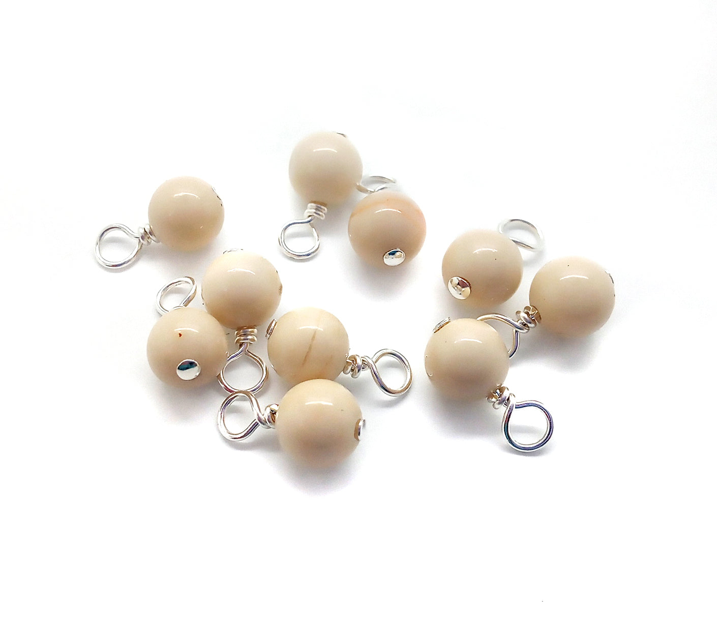 Riverstone 6mm Bead Charms, Gemstone Dangles, 10 pc