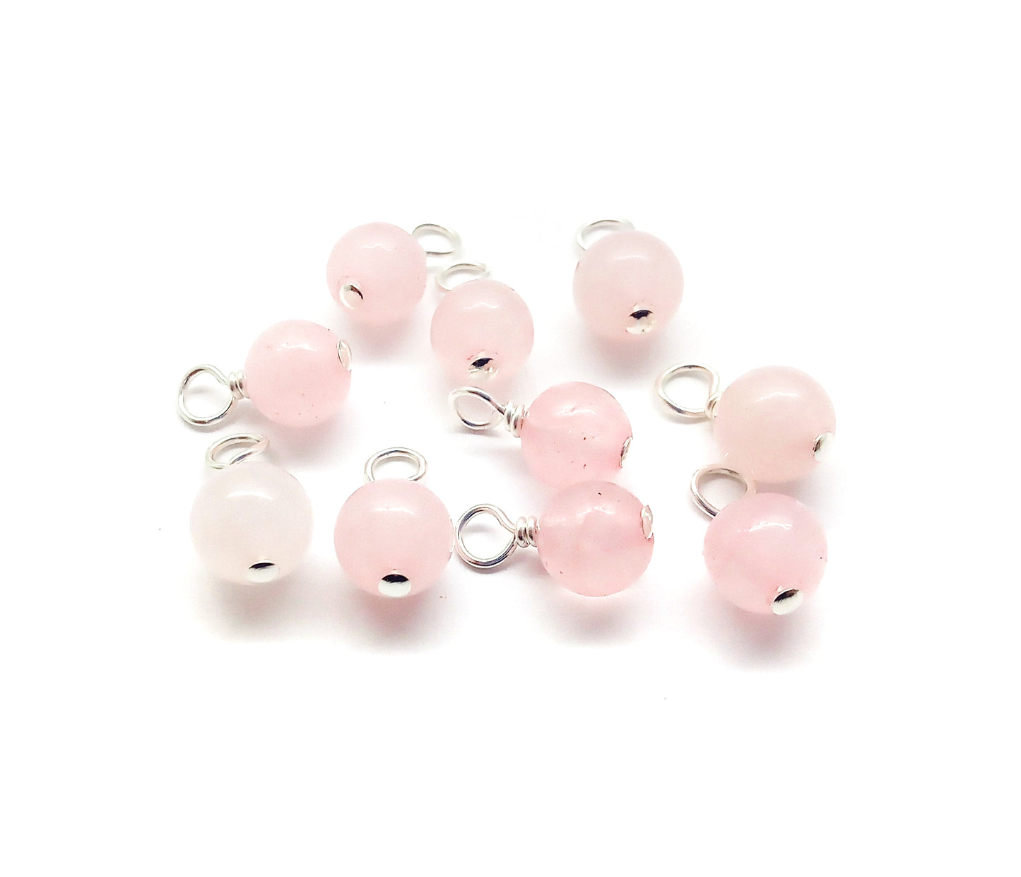 Rose Quartz 6mm Bead Charms, Pink Gemstone Dangles