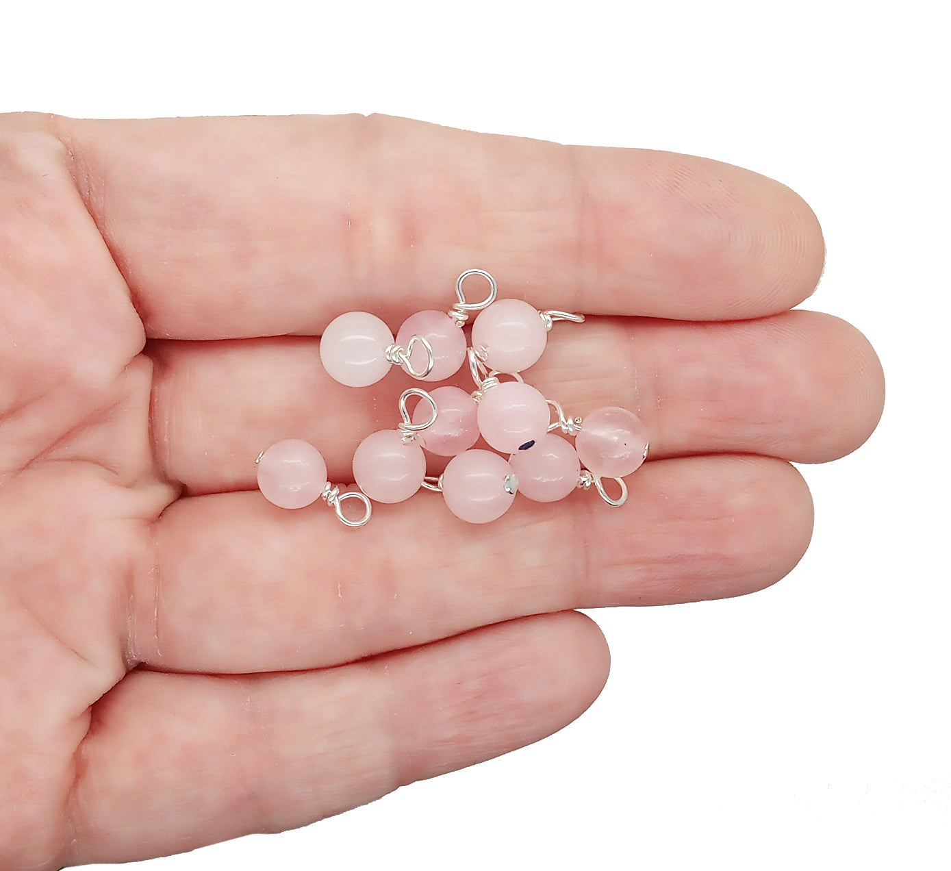 Rose Quartz 6mm Bead Charms, Pink Gemstone Dangles, 10 pc
