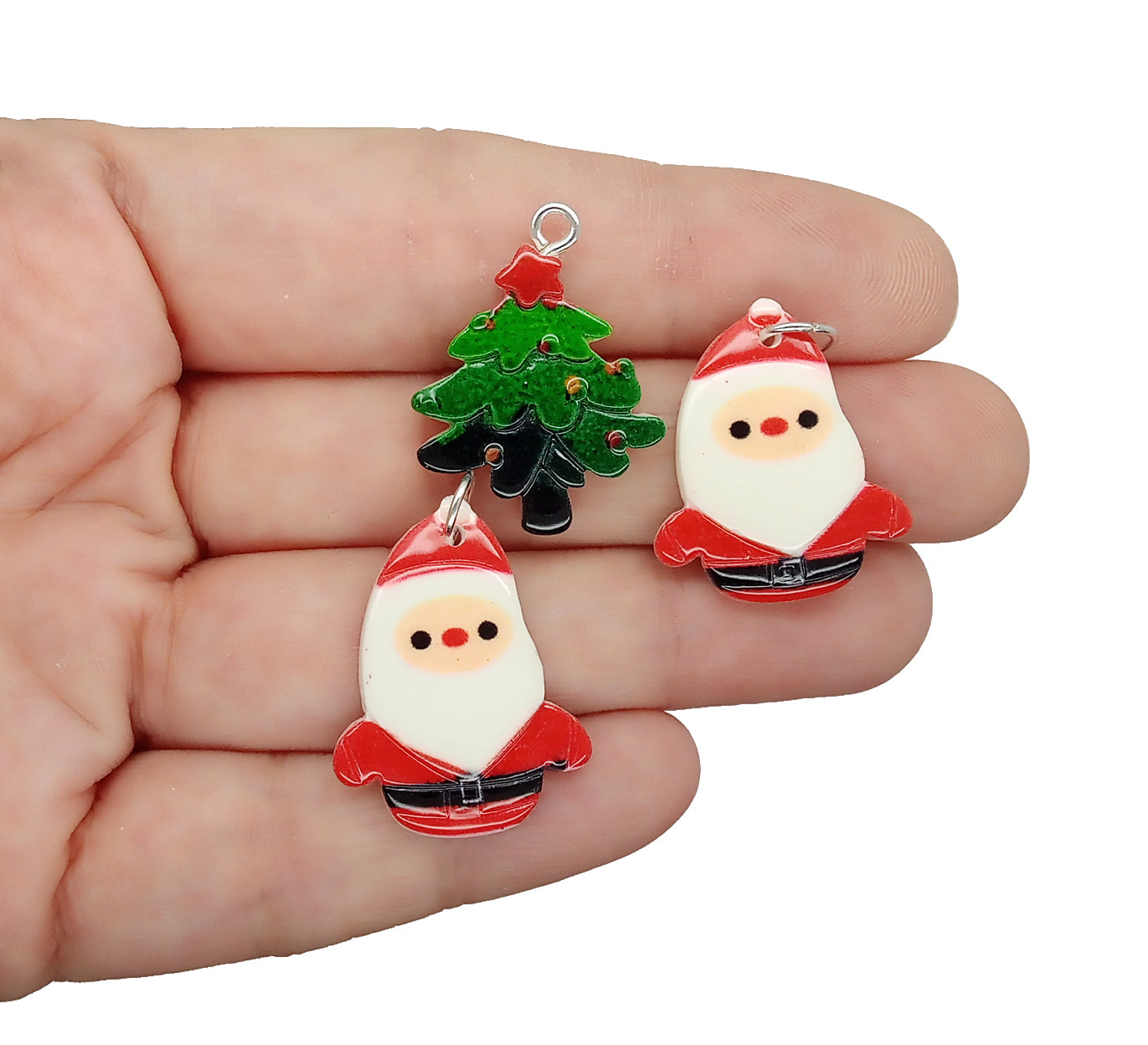 Santa Claus and Christmas Tree Charms, Set of 8