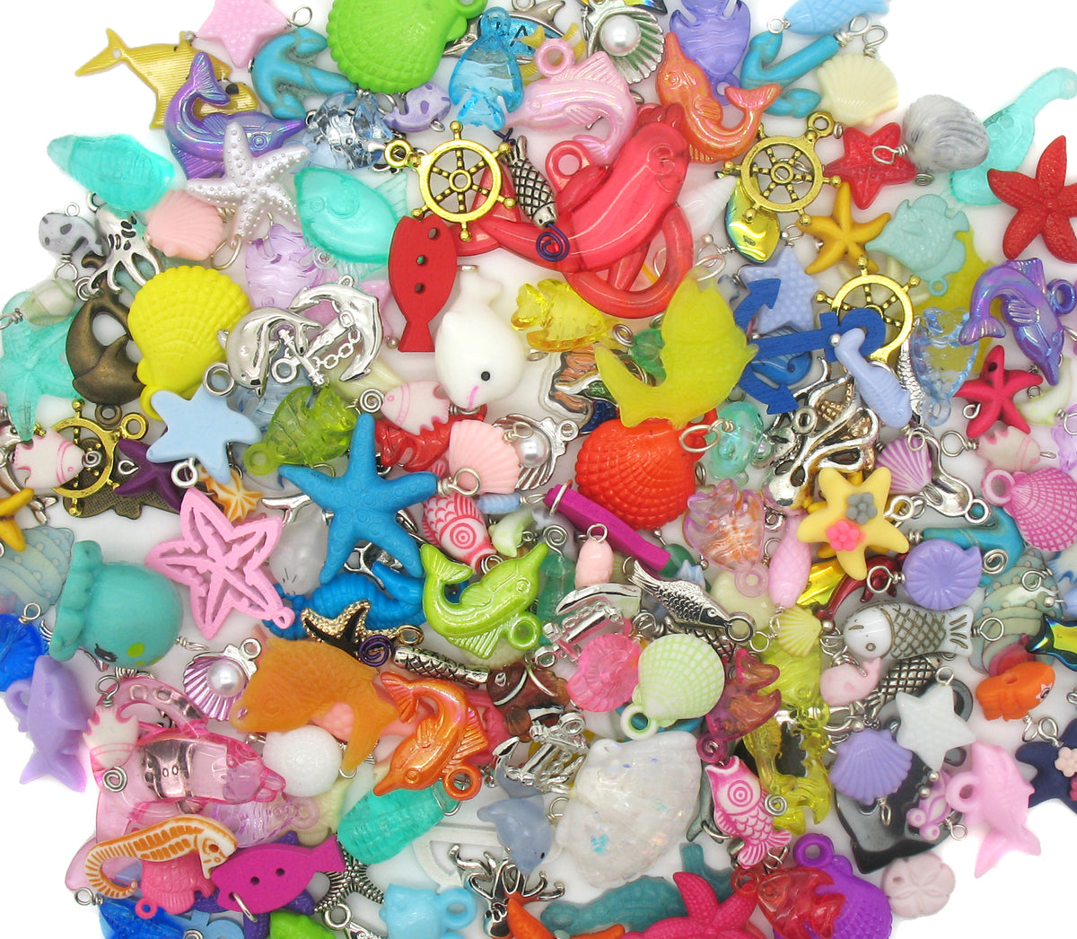 JIALEEY 100 Gram Assorted Antique Ocean Themed Charms Bronze Ocean Fish Sea  Creatures Beads Pendants for Jewelry Making and Craft Making