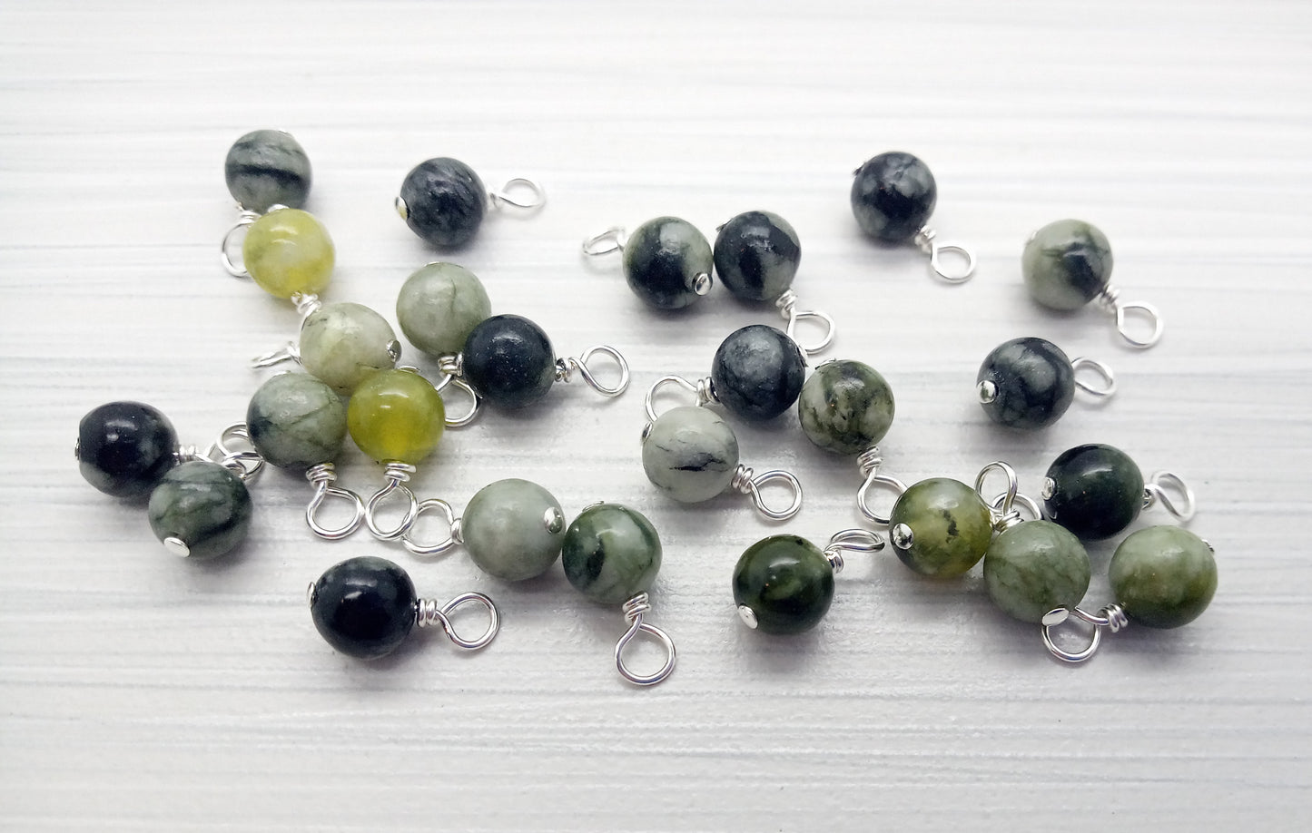 Serpentine 6mm Bead Charms, Gemstone Dangles - Adorabilities Charms & Trinkets
