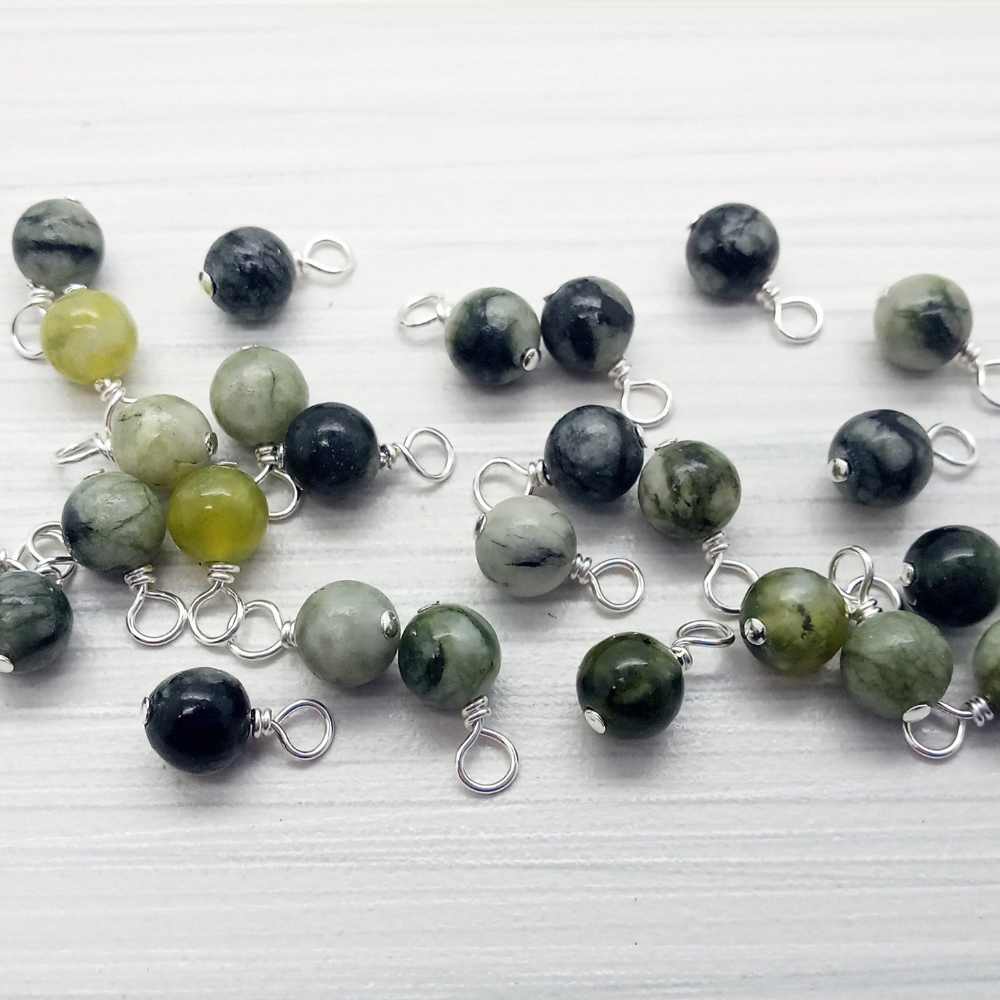 Serpentine 6mm Bead Charms, Gemstone Dangles - Adorabilities Charms & Trinkets