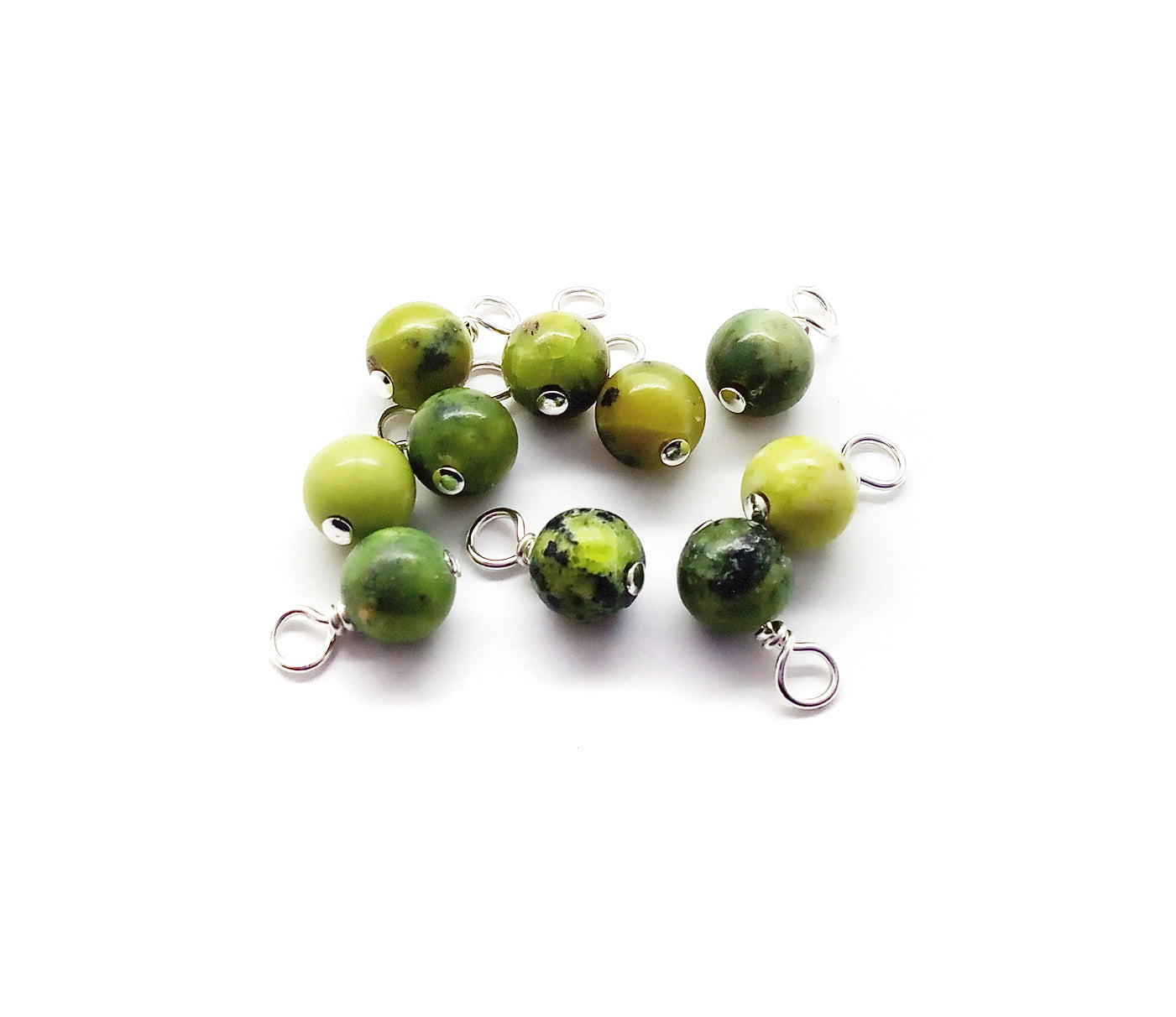 Green Serpentine 6mm Bead Charms, 10 pieces, Natural Gemstone Dangles
