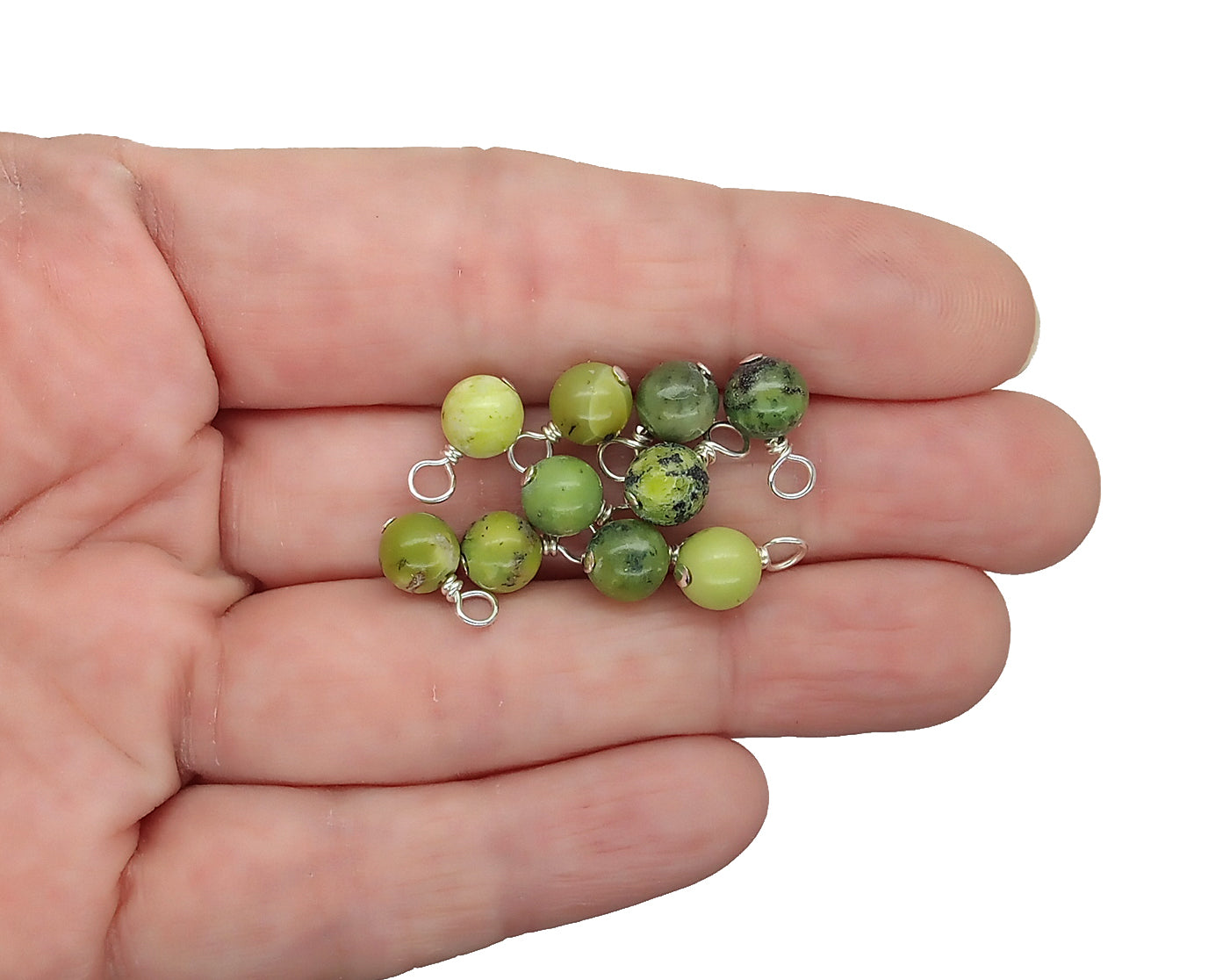 Green Serpentine 6mm Bead Charms, 10 pieces, Natural Gemstone Dangles