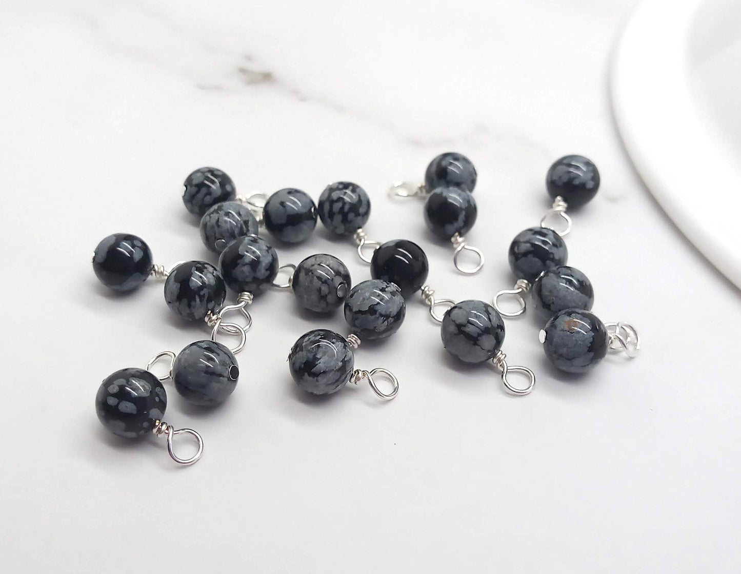 Snowflake Obsidian 6mm Bead Charms, Gemstone Dangles - Adorabilities Charms & Trinkets