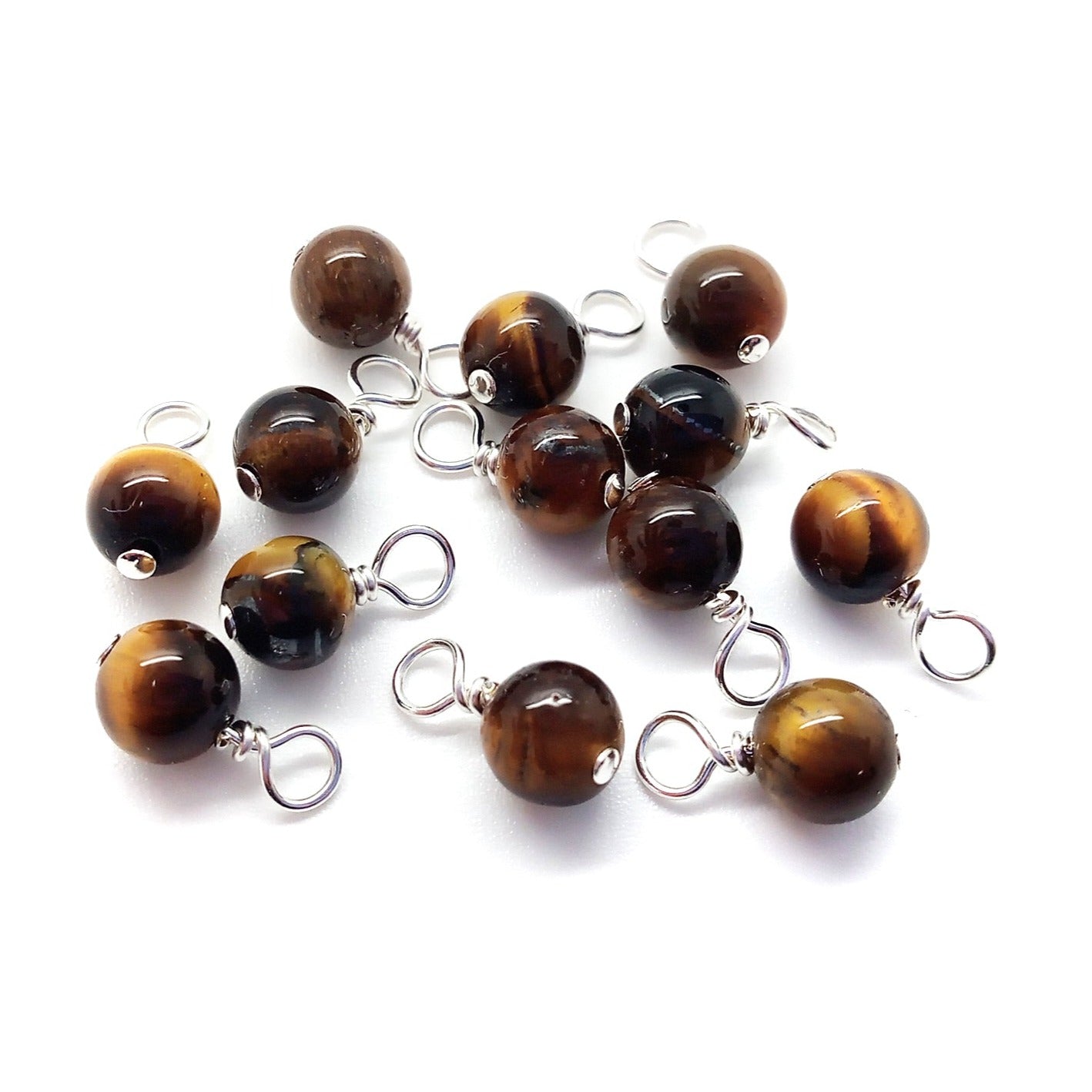 Tiger Eye 6mm Bead Charms, Natural Gemstone Dangles, 10 pc