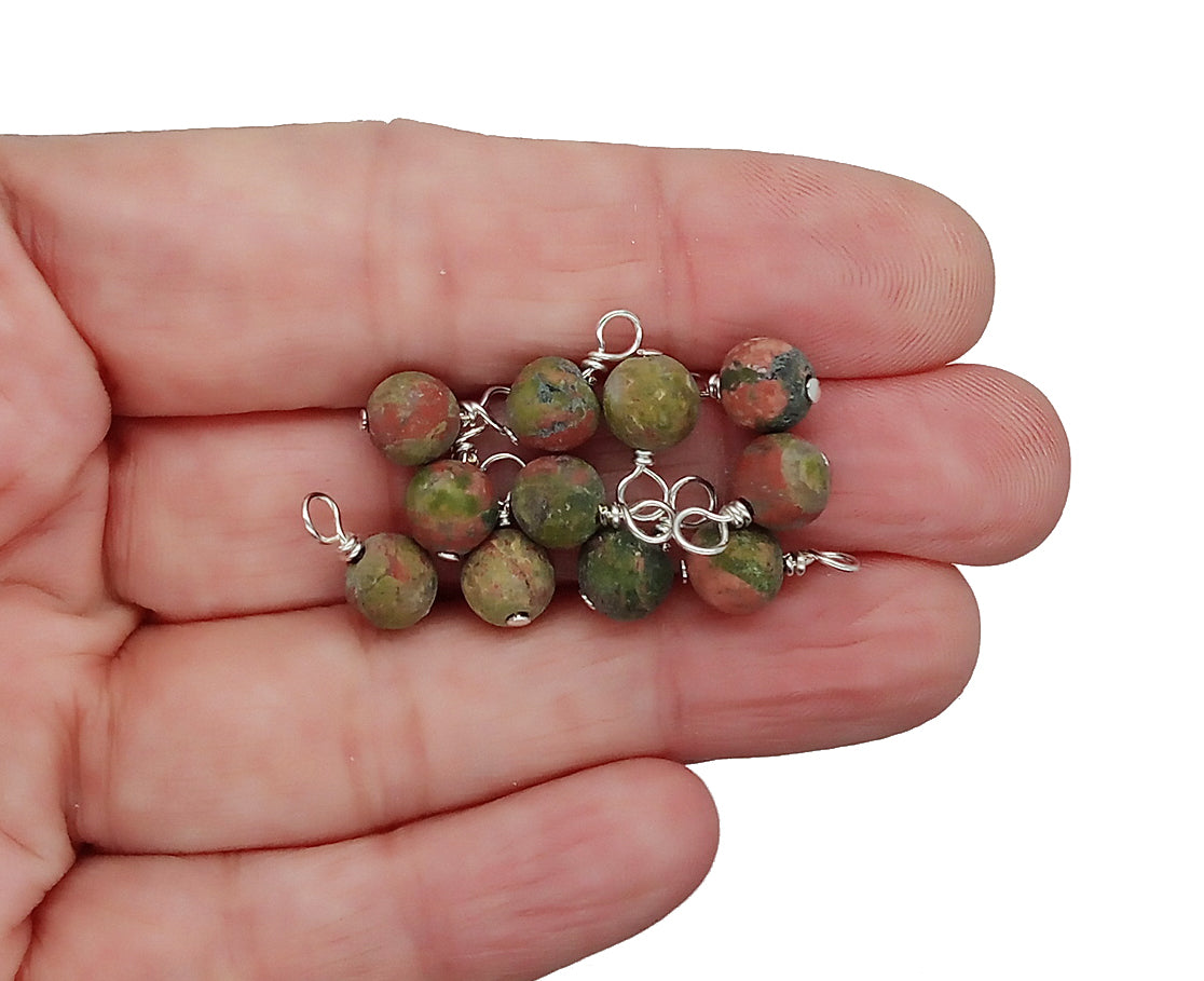 Matte Unakite Bead Charms, Orange & Green 6mm Gemstone Dangles - Adorabilities Charms & Trinkets