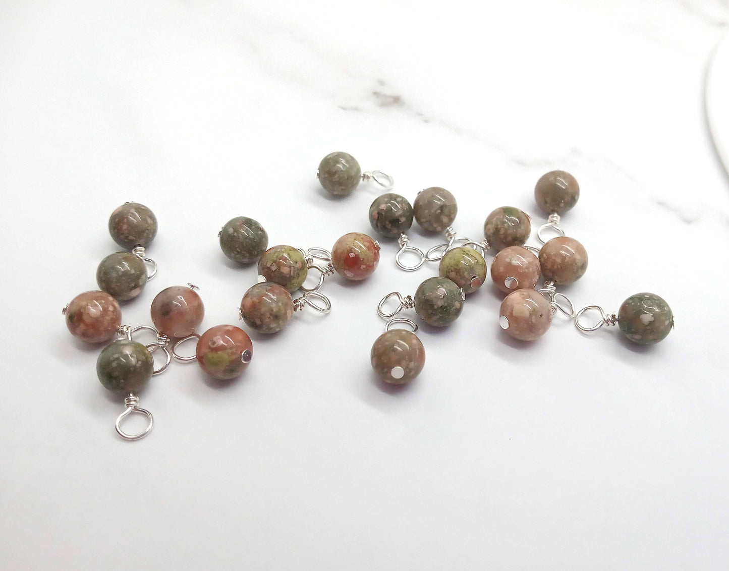 Unakite 6mm Bead Charms, Gemstone Dangles - Adorabilities Charms & Trinkets
