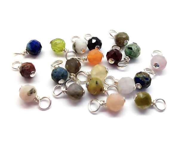 Tiny Gemstone Dangles, 20 piece Mix of Varied Stone Charms made from 4mm Faceted Beads