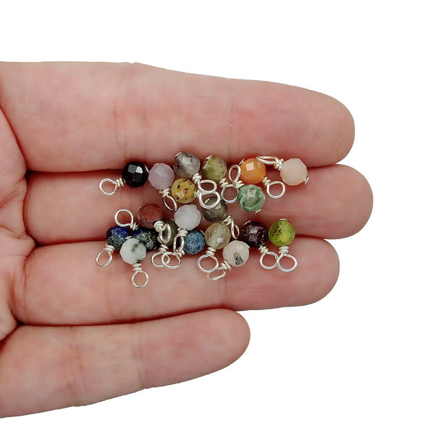 Tiny 4mm gemstone beads made into pretty assorted dangle charms.