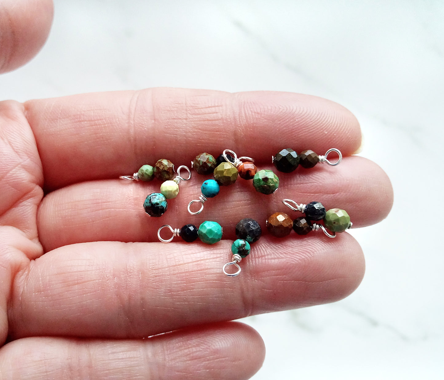 Dainty Turquoise Dangles, Small Gemstone Bead Charms, 10 piece Mix