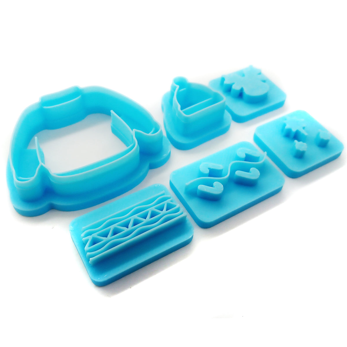 Winter polymer clay cutter set: sweater and beanie with design stamps