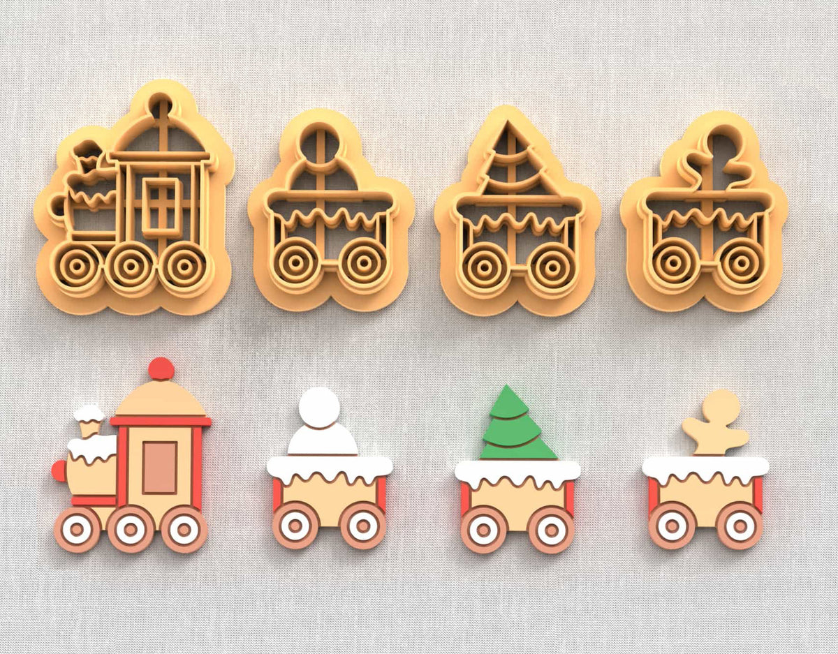 Train-shaped clay cutters