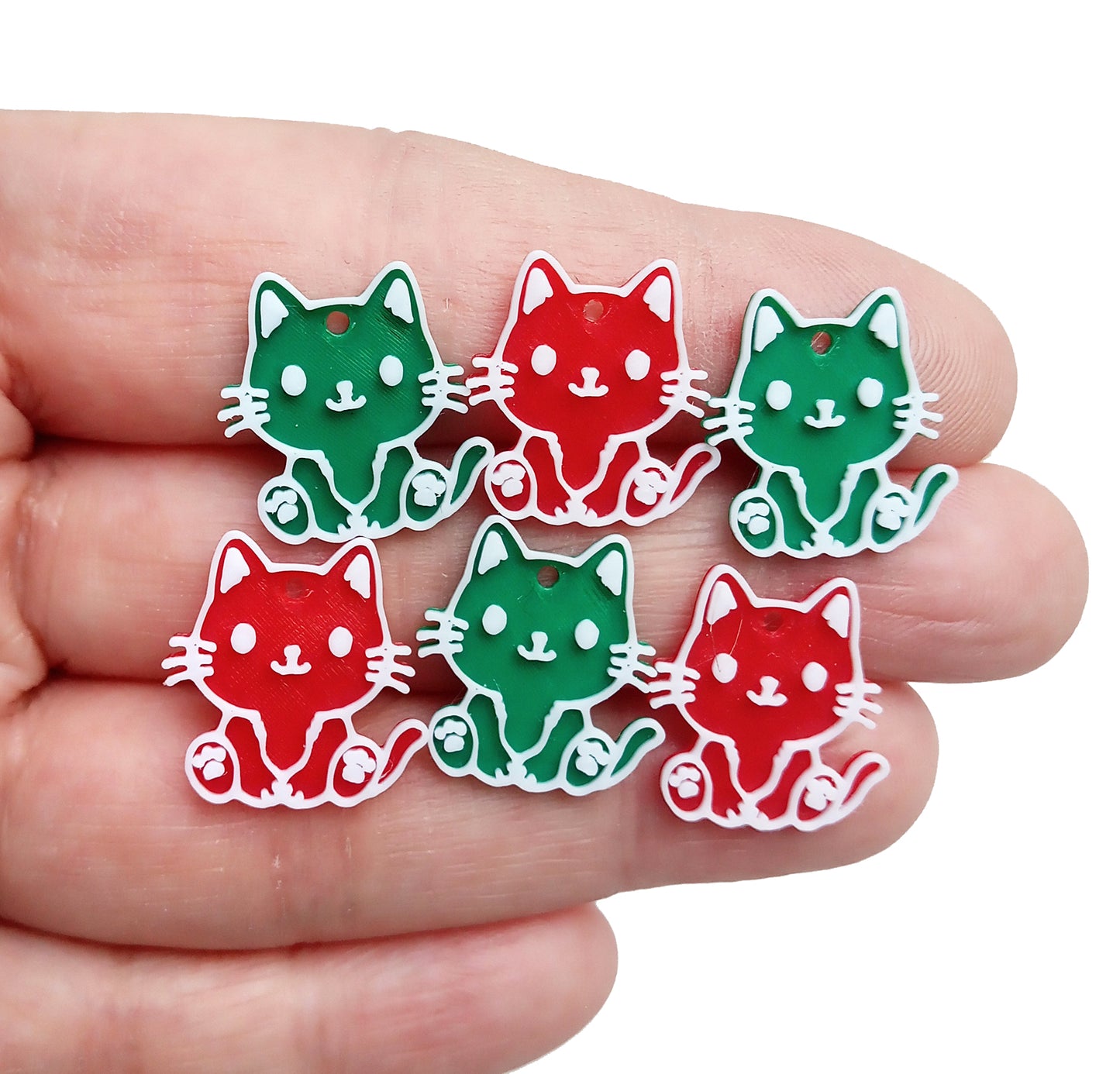 Christmas Kitty Charms, 6 pieces, Cute Red and Green Cats