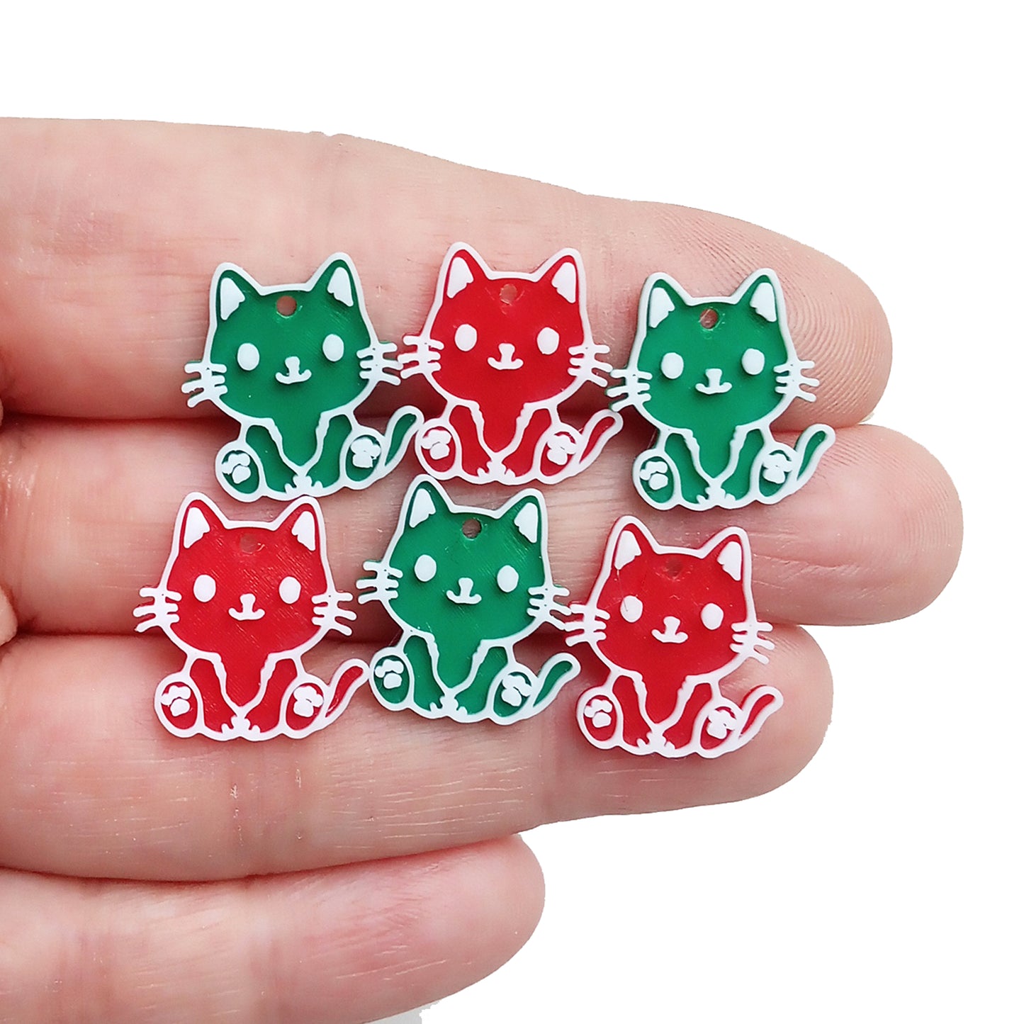 Christmas Kitty Charms, 6 pieces, Cute Red and Green Cats