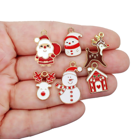 Christmas Charms, 6 Pairs for Earrings, Snowmen Santa and Reindeer