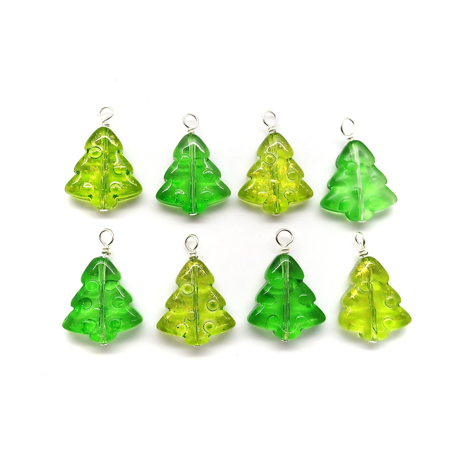 Christmas Tree Glass Bead Dangles for Winter Jewelry Making.