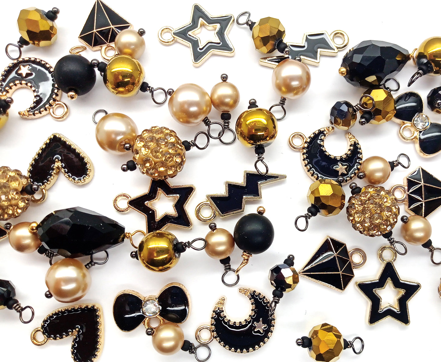 Black & Gold Charm Mix, 20-50 pieces, Black Dangles & Metal Charms