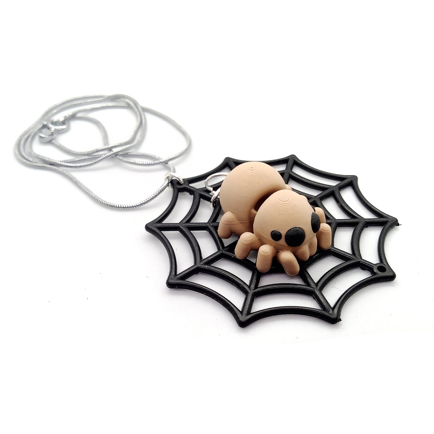 Cute Halloween Spider on Web Necklace Kit. Brown Jumping Spider on Web.