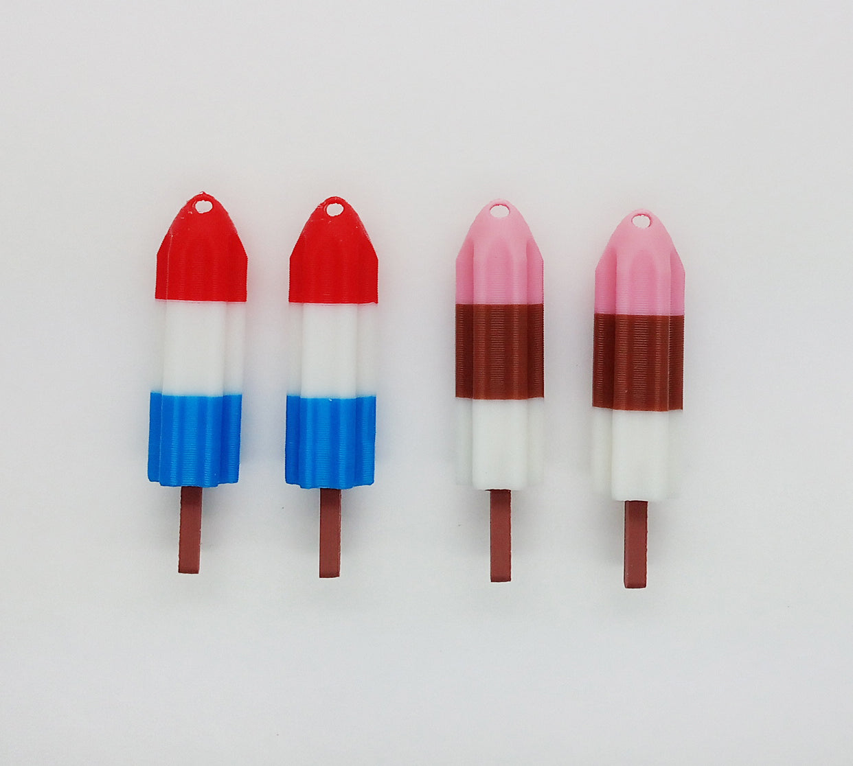 2 Neopolitan Ice Cream Pop Charms, Cute Mini Food Pendants