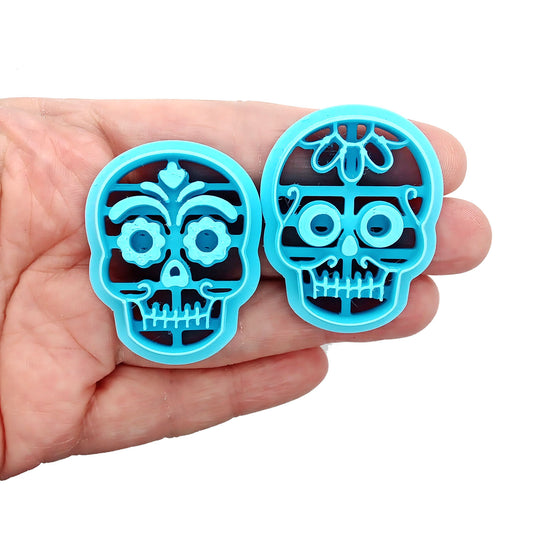 Fancy skull polymer clay cutters, sugar skulls for Day of the Dead or Halloween.