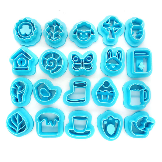 Tiny spring polymer clay cutter collection for stud earrings. Includes shapes for St Patrick's day, Easter and Mardi Gras.