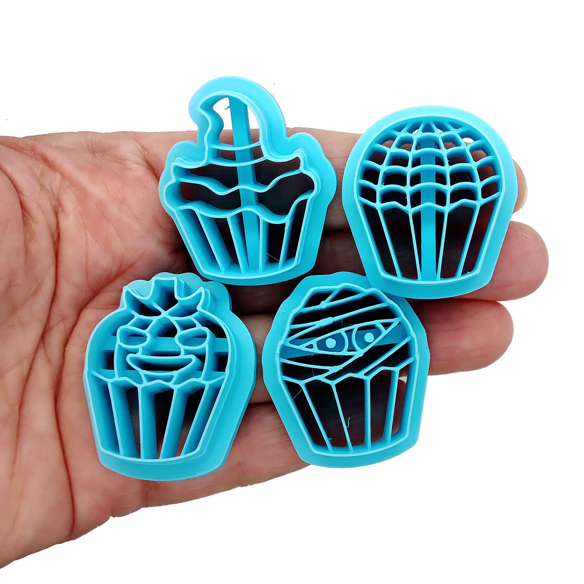 Creepy cupcakes for Halloween polymer clay cutter set.