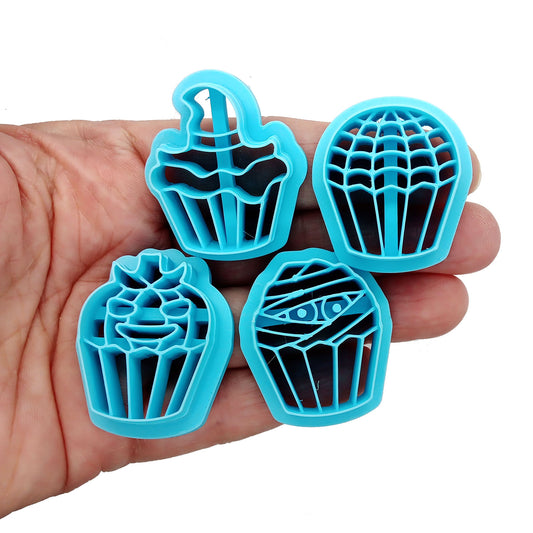 Creepy cupcakes for Halloween polymer clay cutter set.