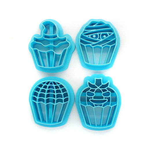 Creepy cupcakes for Halloween polymer clay cutter set.