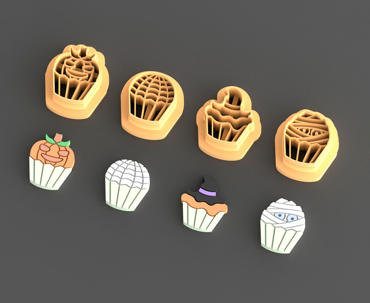 Creepy cupcakes for Halloween polymer clay cutter set.