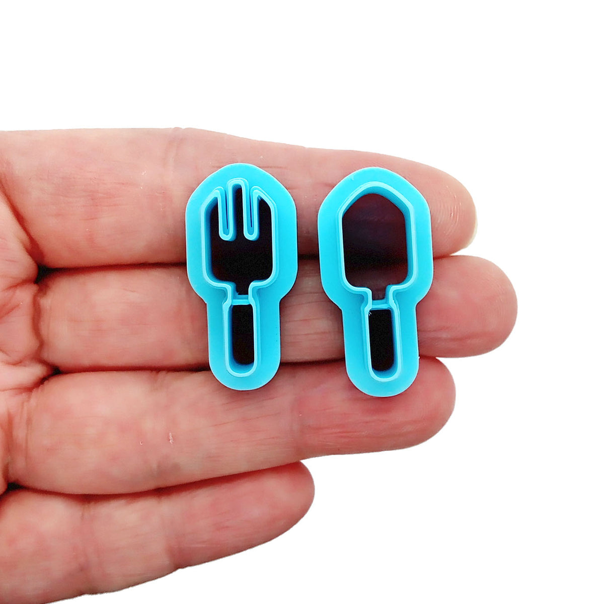 Gardening tools polymer clay cutters: trowel & fork.