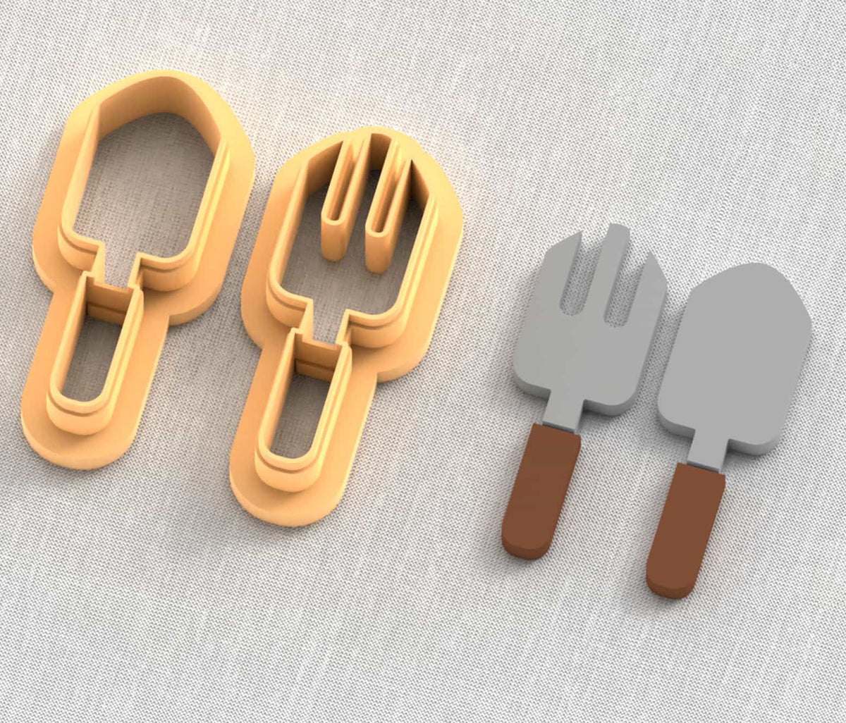 Gardening tools polymer clay cutters: trowel & fork.