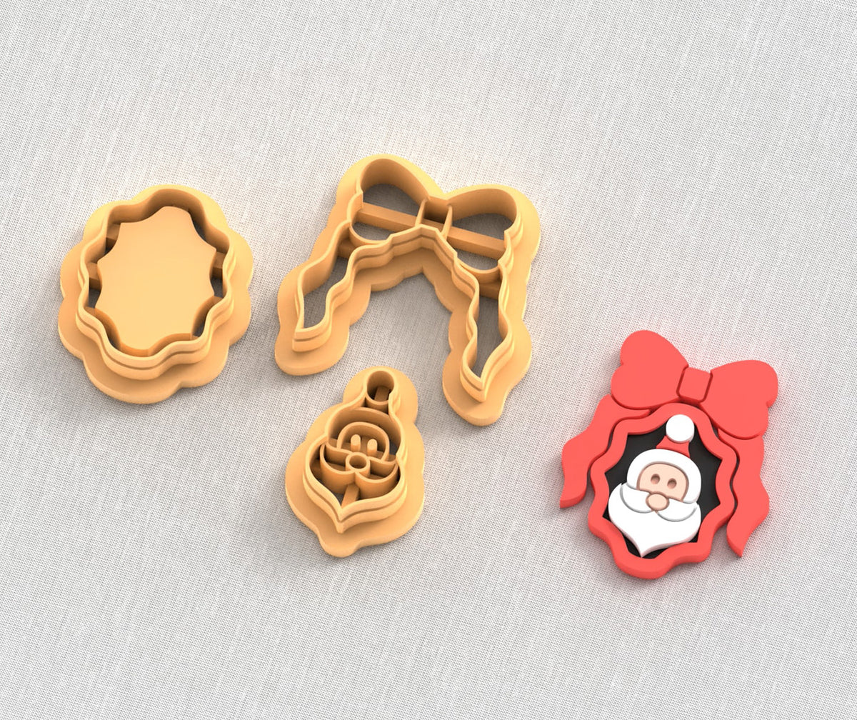 Santa in frame with bow clay cutter set