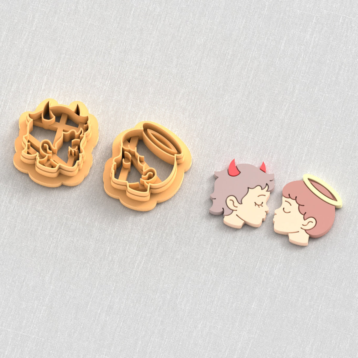 Angel and Devil cute face polymer clay cutters.