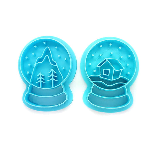 Snow Globe Clay Cutters, with House & Mountain - set of 2 sturdy polymer clay cutters with lightweight design.