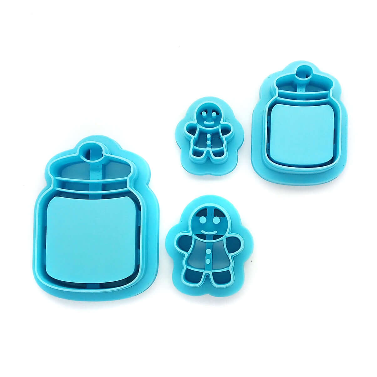 Gingerbread Man Clay Cutters with Cookie Jars, Set of 4 - lightweight polymer clay cutters with sturdy sharp blades