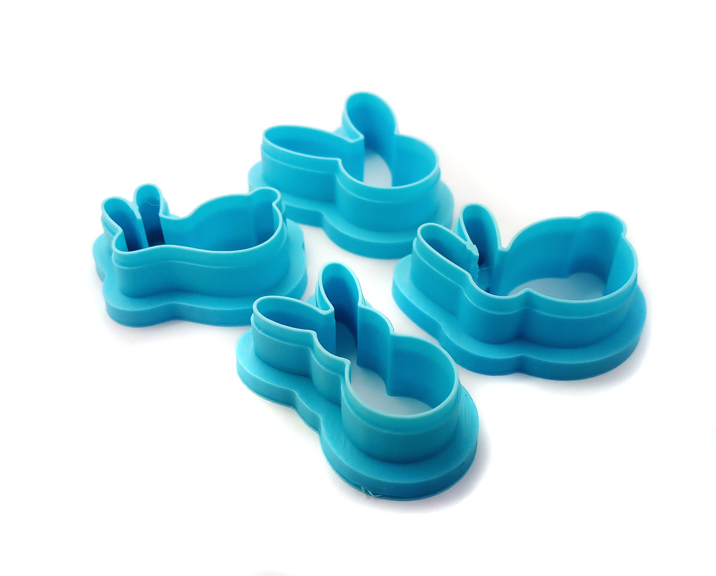 Easter Bunny Clay Cutters: Set of 4 Shapes made of sturdy plastic with sharp blades for clean cuts and lightweight design.