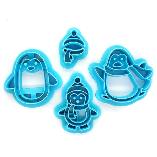 Winter penguin polymer clay cutters set.