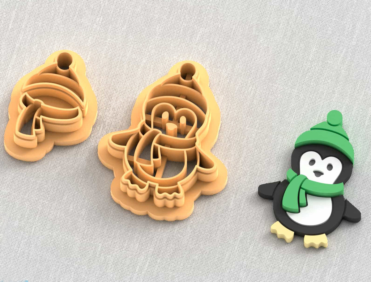 Winter penguin polymer clay cutters set.