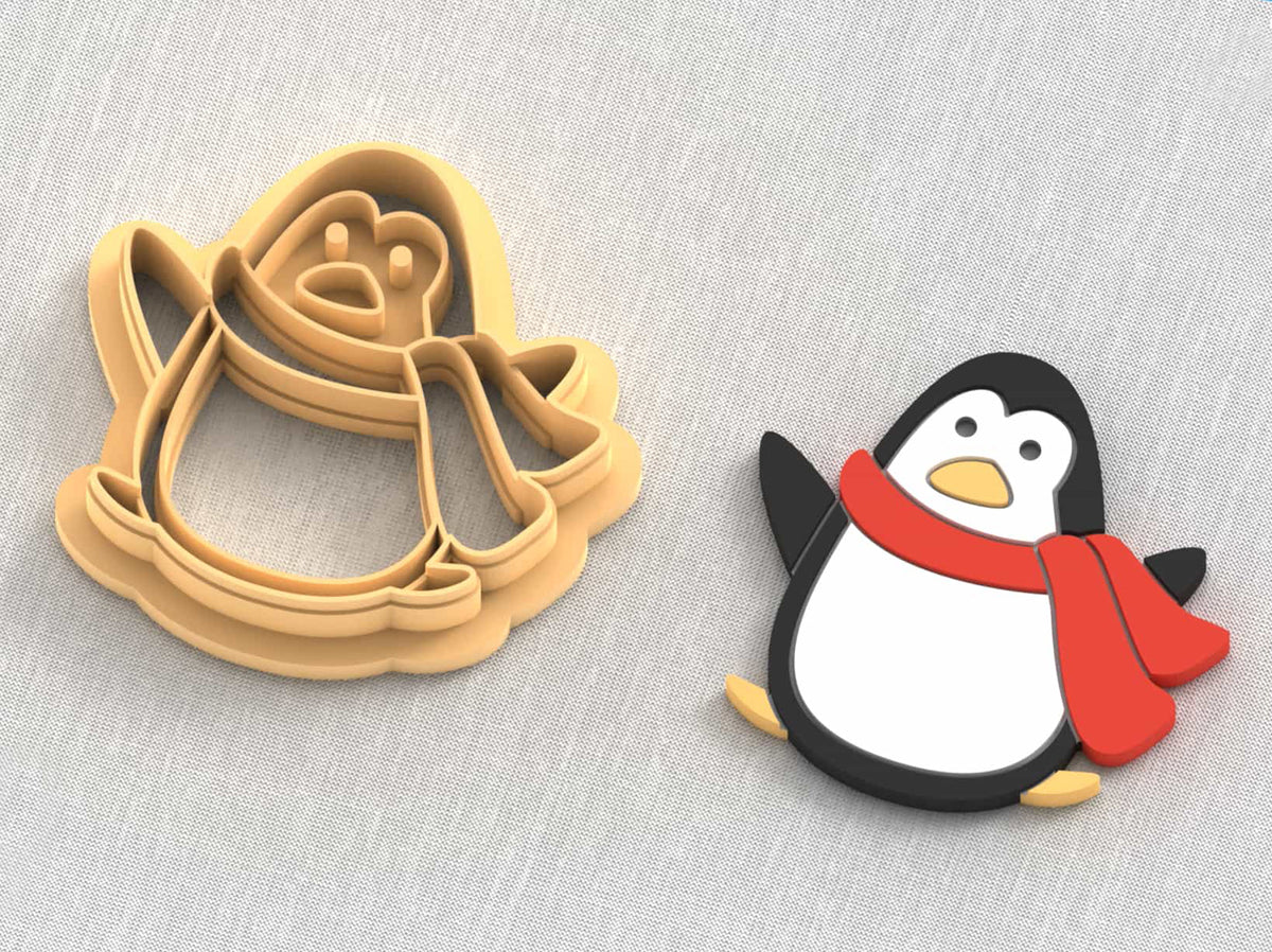 Winter penguin polymer clay cutters set.